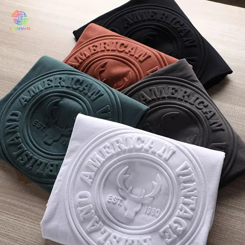 260GSM Heavy Fashion 3D Embossed Tshirt Premium 100% Combed Cotton Oversize Weight Plain Graphic Custom Embossed T Shirts