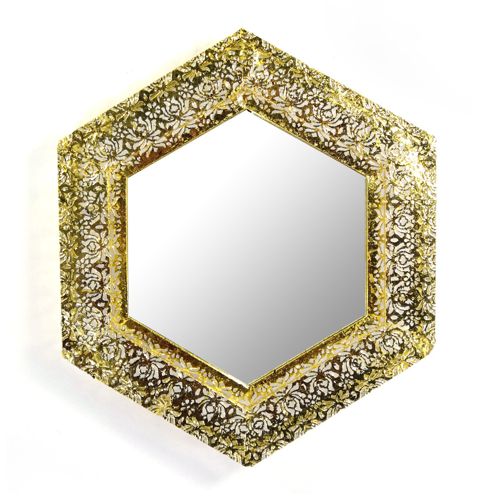 wholesale 22 inch hexagon gold wall mounted metal framed decorative wall mirror  home decor modern large wall mirrors