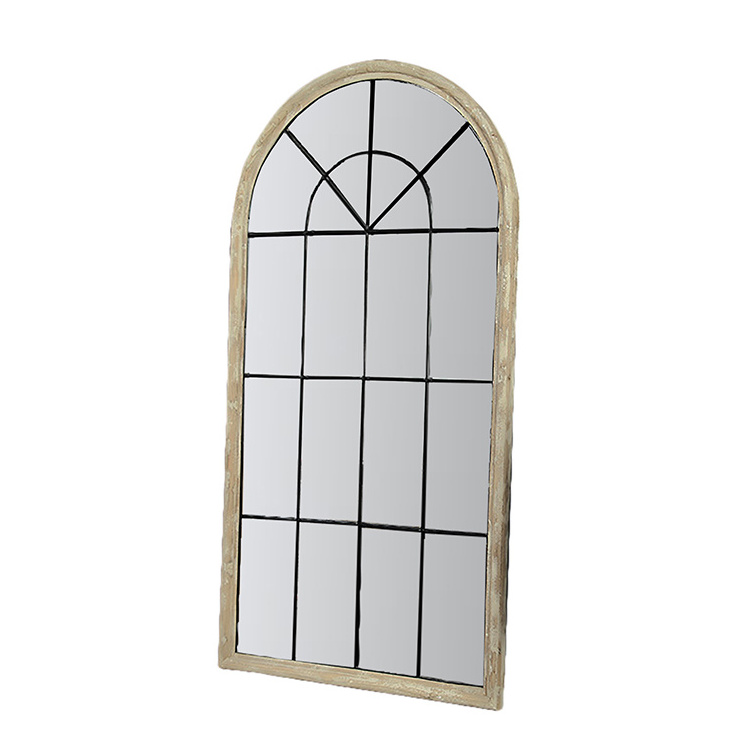 Wholesale high quality Arched window mirror  metal and wood wall mounted wood frame mirror decorative for living room  hot sales