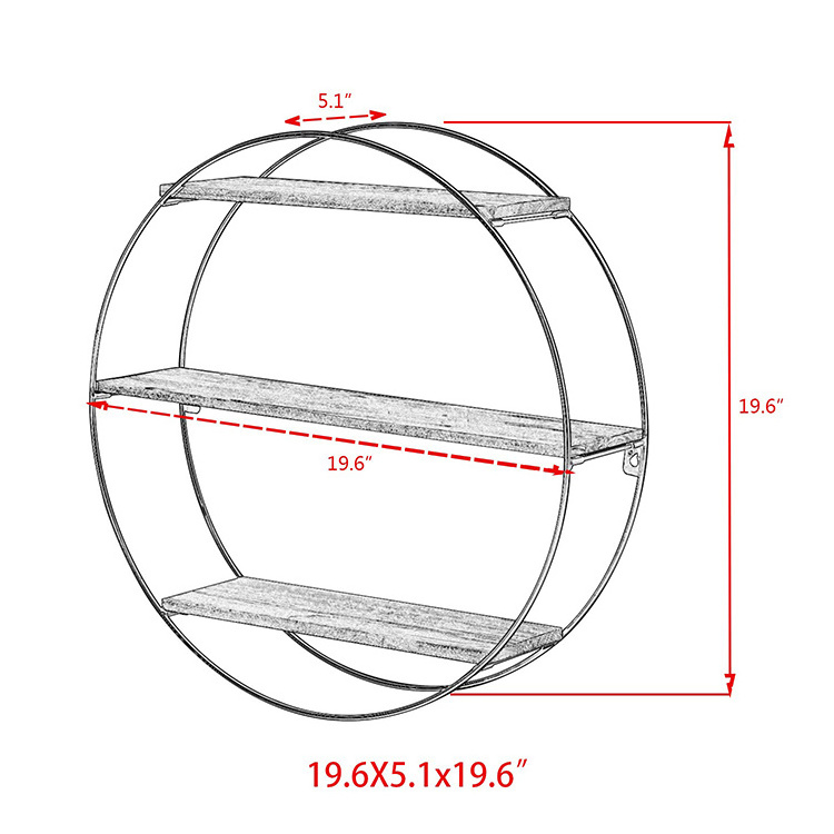 Office Nursery Metal Frame Wall Floating Wood Round Cube Display Shelf For Bedroom