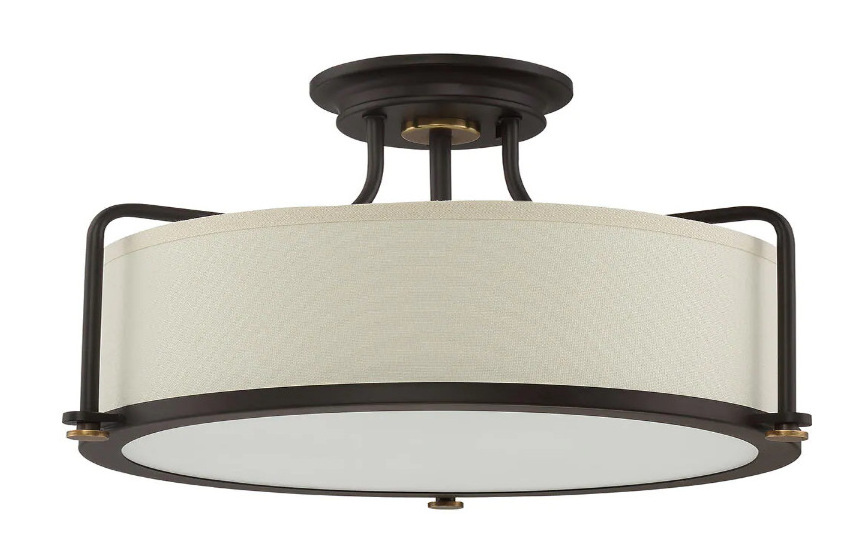 Nordic Ceiling Lamp  Fabric Shade With 3-light chandelier Bronze Drum Semi Flush Light