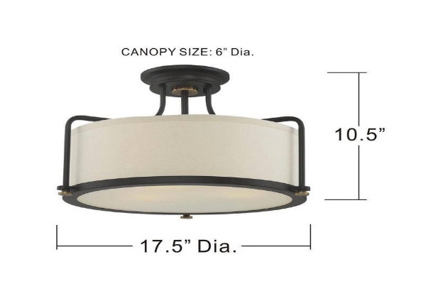 Nordic Ceiling Lamp  Fabric Shade With 3-light chandelier Bronze Drum Semi Flush Light