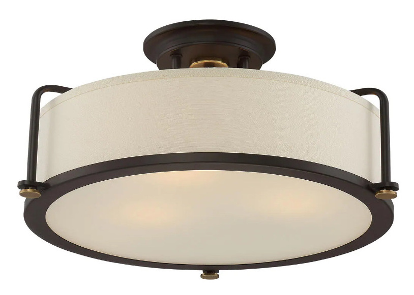 Nordic Ceiling Lamp  Fabric Shade With 3-light chandelier Bronze Drum Semi Flush Light