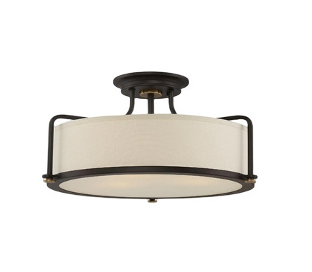 Nordic Ceiling Lamp  Fabric Shade With 3-light chandelier Bronze Drum Semi Flush Light