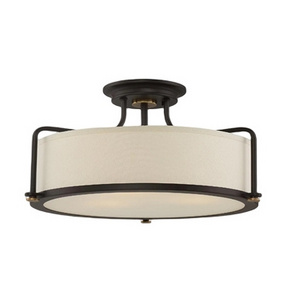 Nordic Ceiling Lamp  Fabric Shade With 3-light chandelier Bronze Drum Semi Flush Light