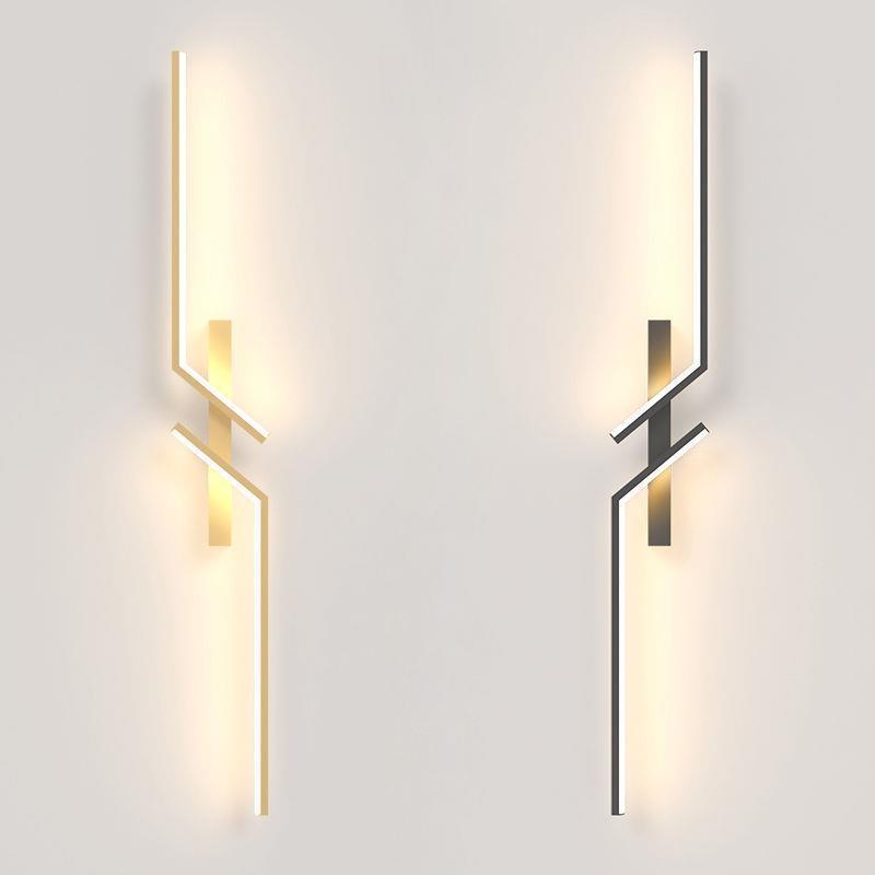 Minimalist Gold Black Luxury Linearity Sconce Lamp TV Background Wall LED Bedside Wall Lamp Indoor Rechargeable Wall Light