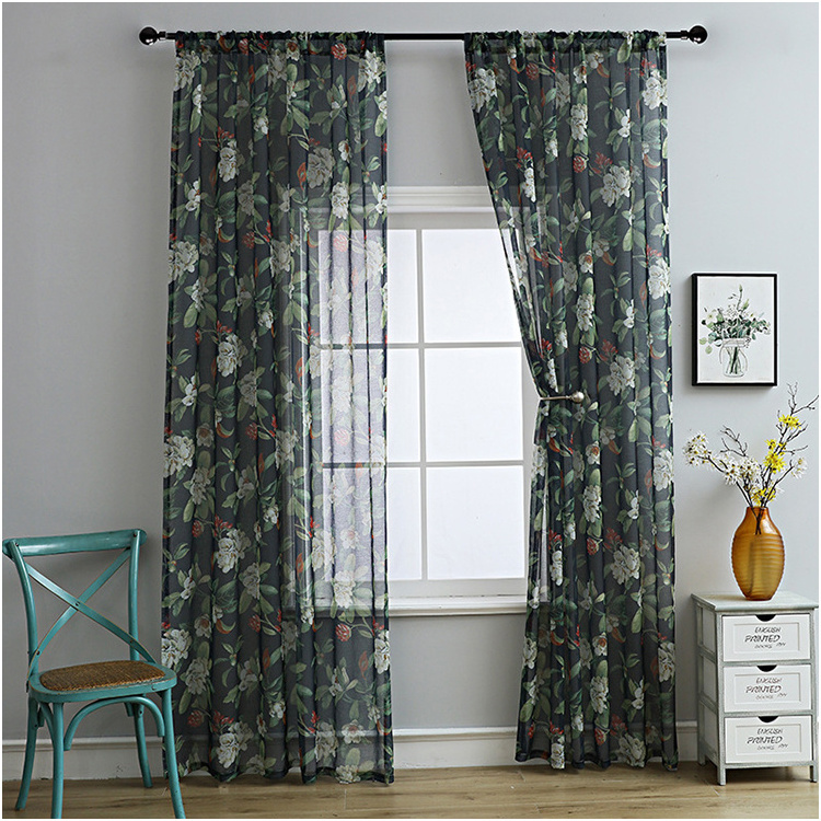 Wholesale Turkish 3D Printed Sheer Curtain Window Blackout Embroidery Leaves Voile Curtains For Living Room