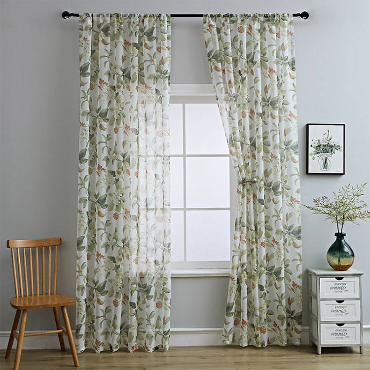 Wholesale Turkish 3D Printed Sheer Curtain Window Blackout Embroidery Leaves Voile Curtains For Living Room