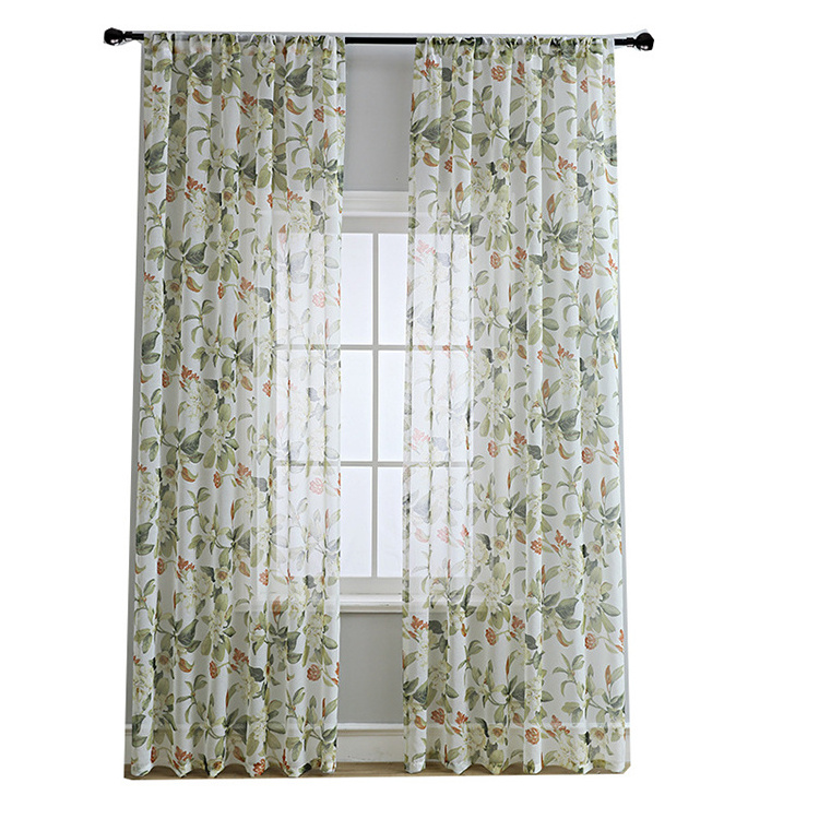 Wholesale Turkish 3D Printed Sheer Curtain Window Blackout Embroidery Leaves Voile Curtains For Living Room