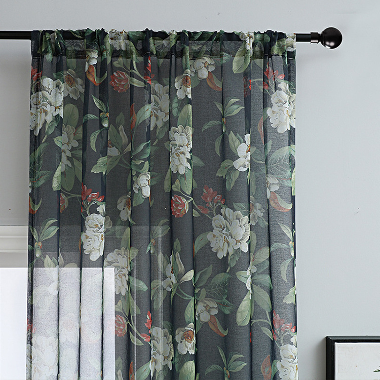 Wholesale Turkish 3D Printed Sheer Curtain Window Blackout Embroidery Leaves Voile Curtains For Living Room