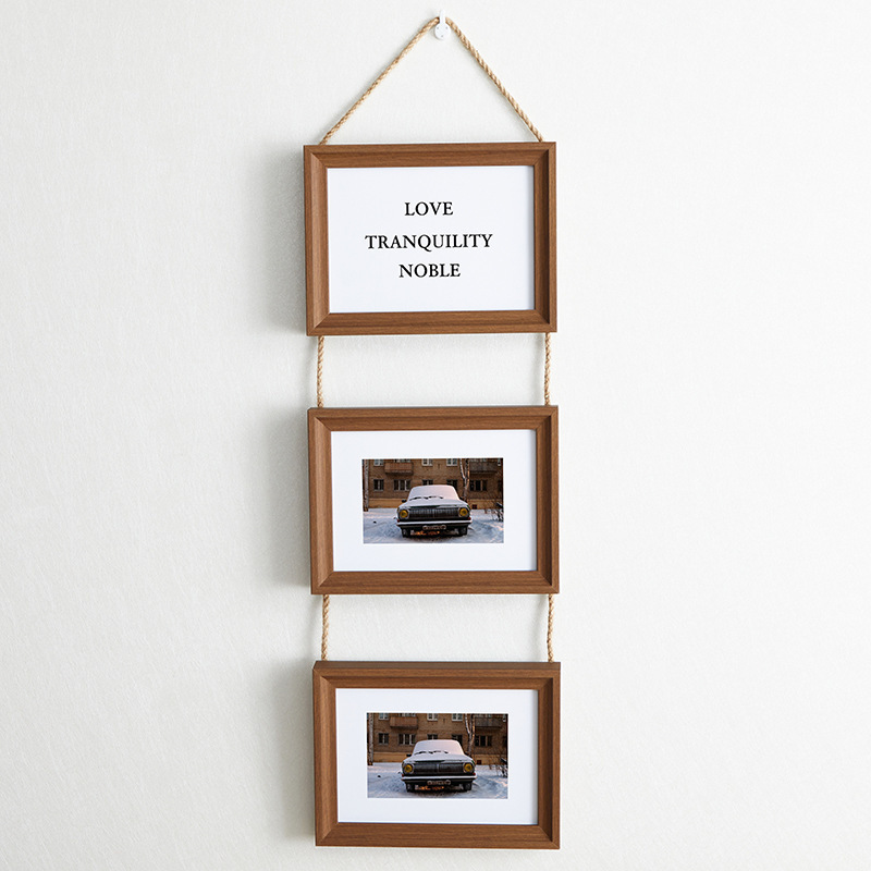 New Arrival Hot Sale Hanging Wall 3 Consecutive MDF Photo Frame Antique Hanging Rope Collage Wall Decor Solid Wood Picture Frame