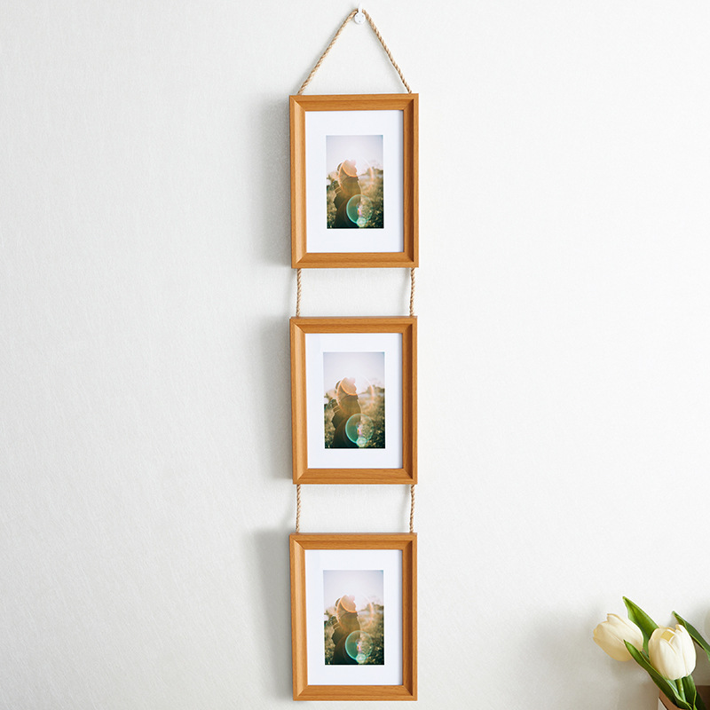 New Arrival Hot Sale Hanging Wall 3 Consecutive MDF Photo Frame Antique Hanging Rope Collage Wall Decor Solid Wood Picture Frame