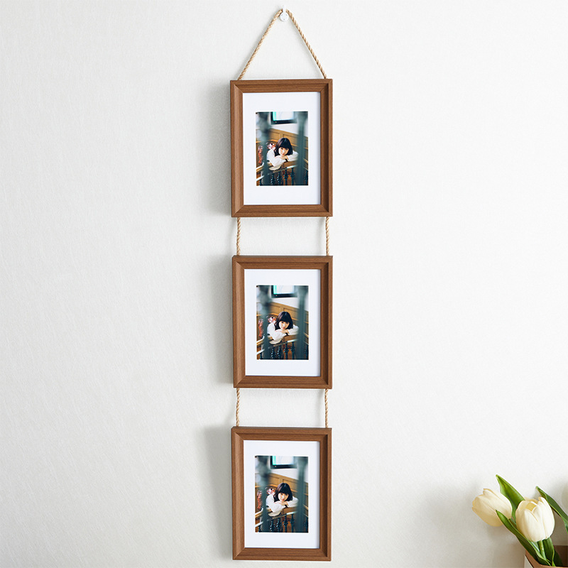 New Arrival Hot Sale Hanging Wall 3 Consecutive MDF Photo Frame Antique Hanging Rope Collage Wall Decor Solid Wood Picture Frame