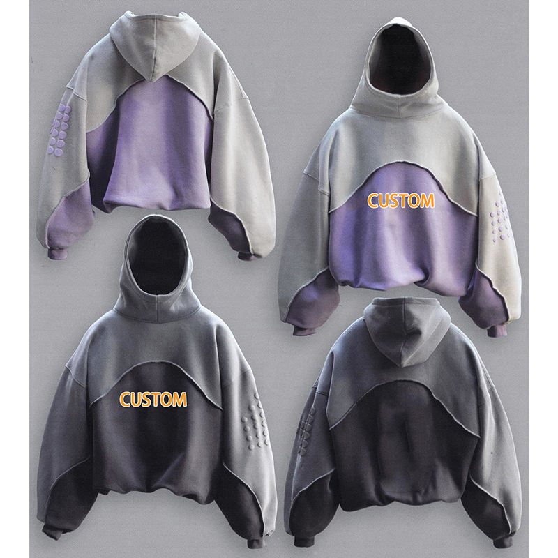 Custom color block men oversized heavyweight hoodie cut and sew pullover drop shoulder cotton patchwork hoodies unisex