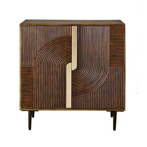 New Design Modern Black Sideboard Nordic Style Natural Display Wooden And Iron Living Room Storage Cabinet