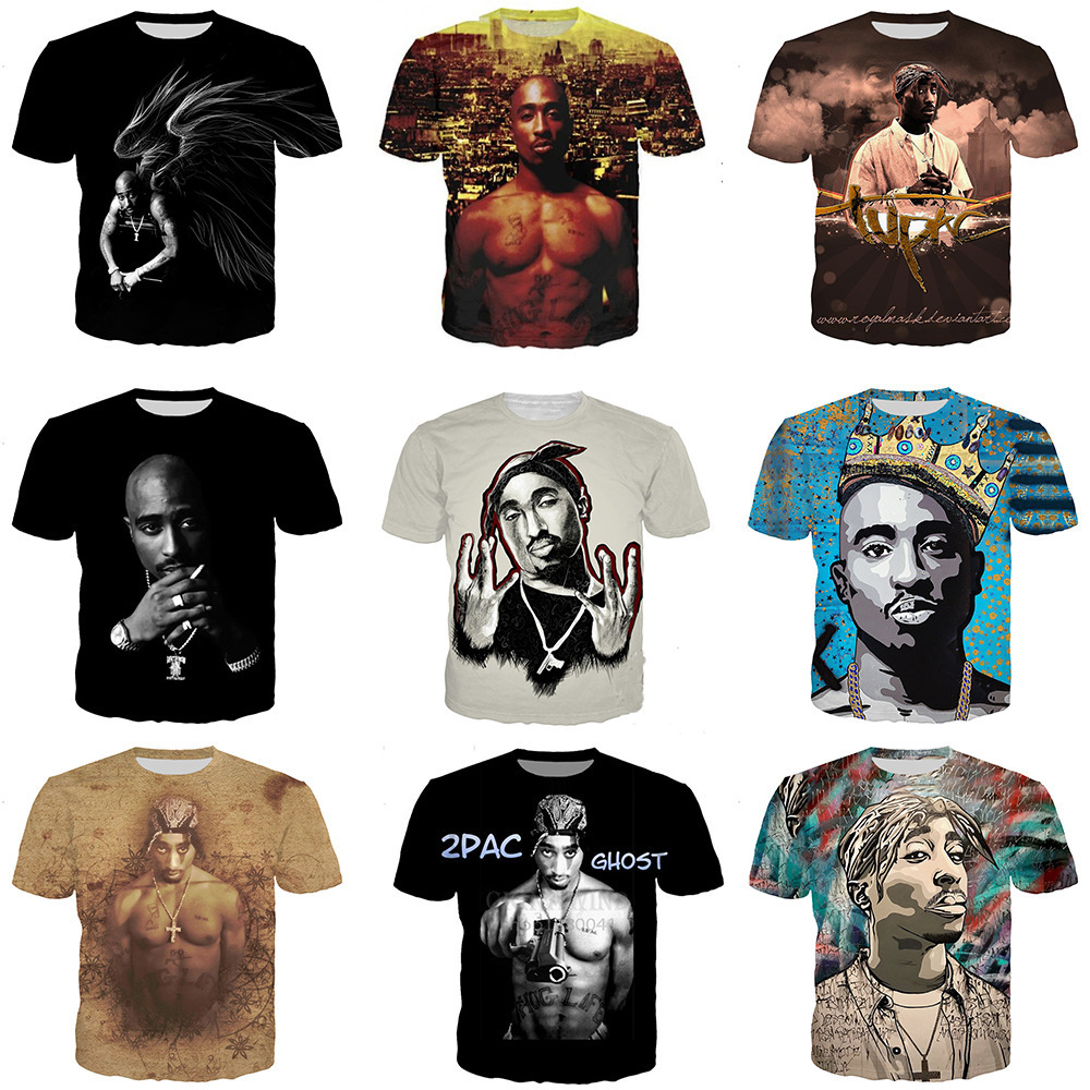 Free Shipping Ready to Ship High Quality Customized Polyester Cotton Men 3D Graphic Tee T Shirt 2pac Clothing