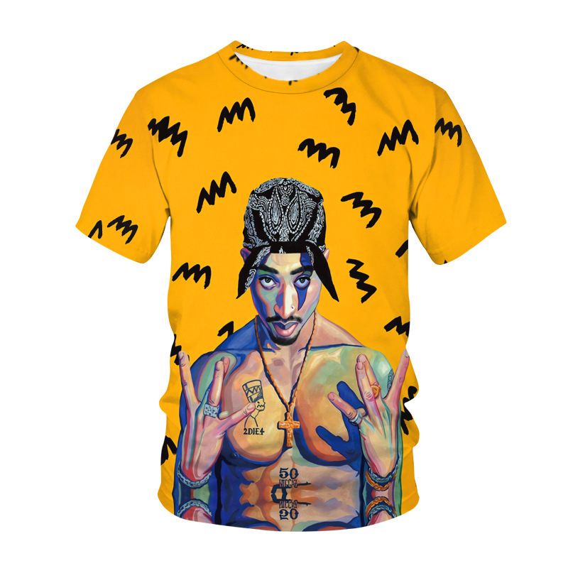 Free Shipping Ready to Ship High Quality Customized Polyester Cotton Men 3D Graphic Tee T Shirt 2pac Clothing