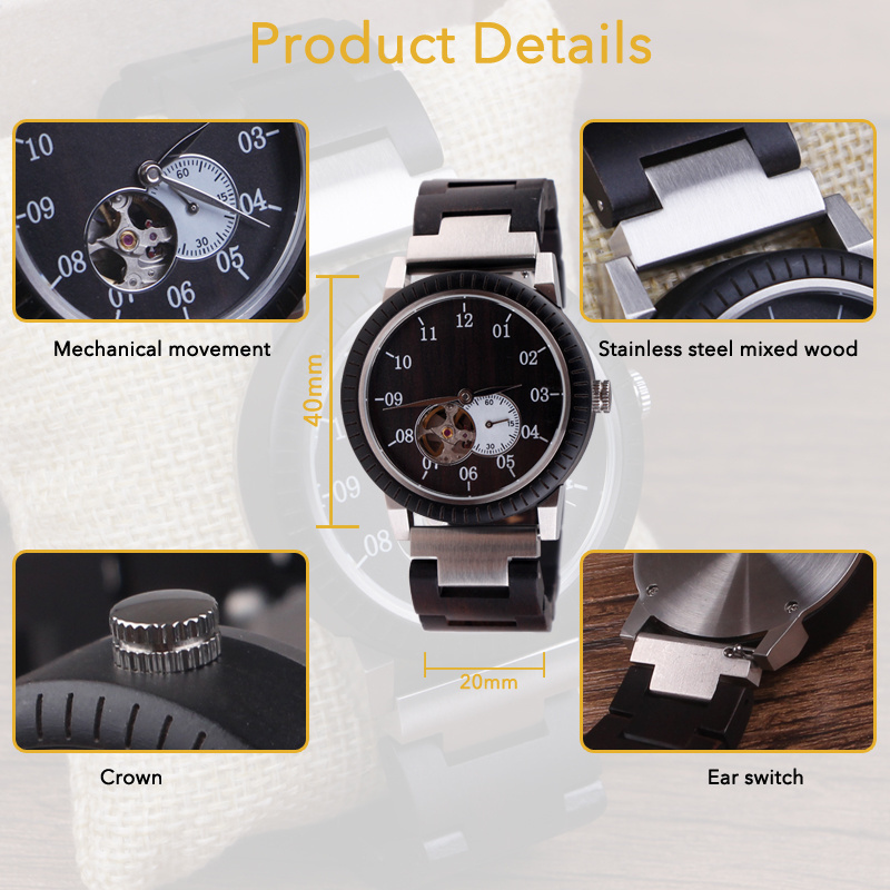 SOPEWOD China Factory Luxury Waterproof Hollow Automatic Mechanical Wood Wrist Watches for Men