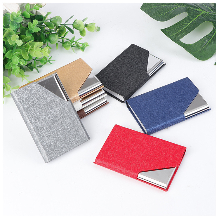 Custom Logo Pu Leather Card Case Stainless Steel Business Card Holder Slim Aluminum Metal Leather Name Card Holder