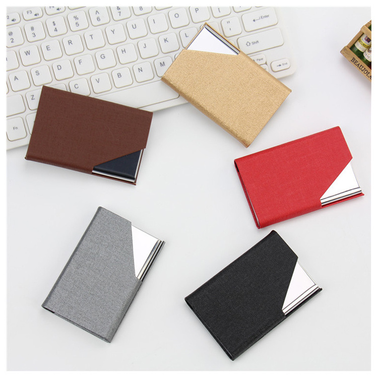 Custom Logo Pu Leather Card Case Stainless Steel Business Card Holder Slim Aluminum Metal Leather Name Card Holder