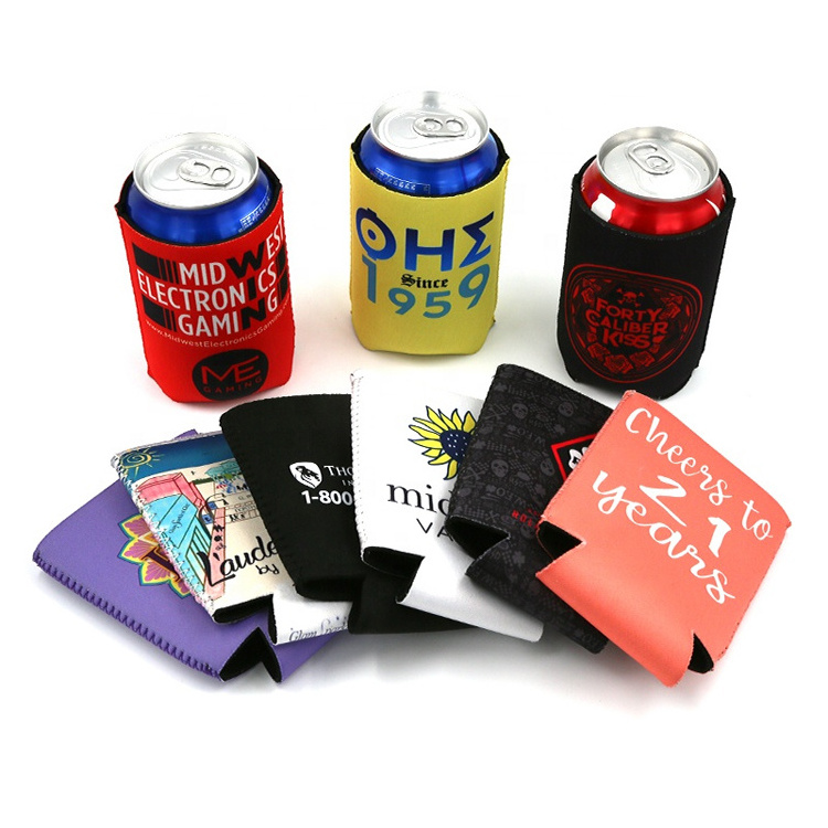 Personalized Custom Logo Sublimation Blank Beer Can Coozies Screen Printing  12Oz Insulated Neoprene Foam Collapsible Koozy