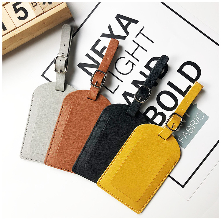 Wholesale Luxury Brown Gifts Faux Leather Suitcase Bag Tag Custom Print Travel Baggage Pu Leather Luggage Tags