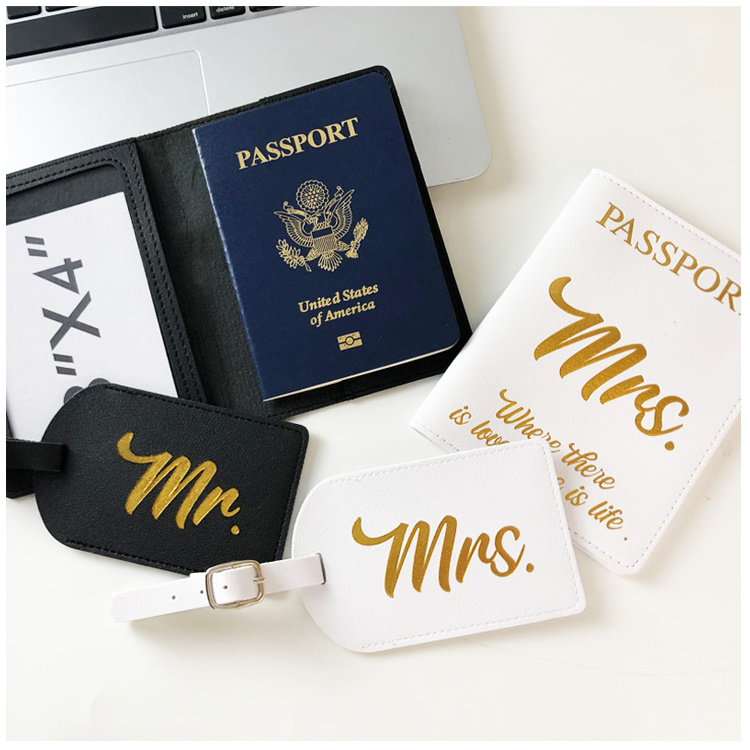 Wholesale Blank Sublimation Travel Gifts Wedding Favor Pu Leather Passport Cover Mr Mrs Passport Cover And Luggage Tag Set