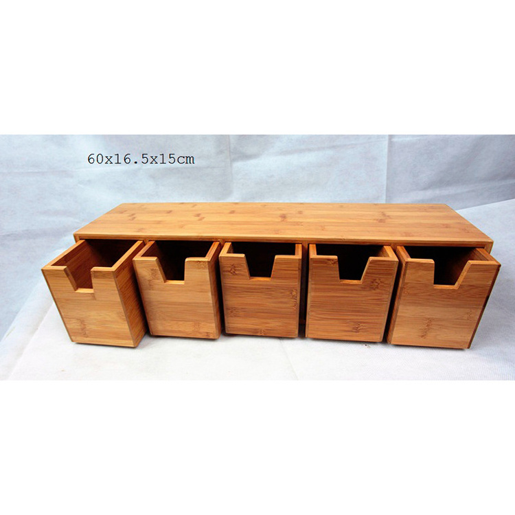 American Style Bamboo Seasoning Organizer 5 Mini Drawers for Kitchen Spice Storage Eco-Friendly Standing Type Storage Holders