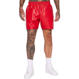 Custom Logo Embroidery Print Shorts Drawstring Man Basketball Zipper Pockets Blank Faux PU Leather Shorts