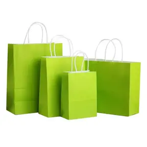 Candle packaging bags green color plain kraft paper gift bag twisted handles customize