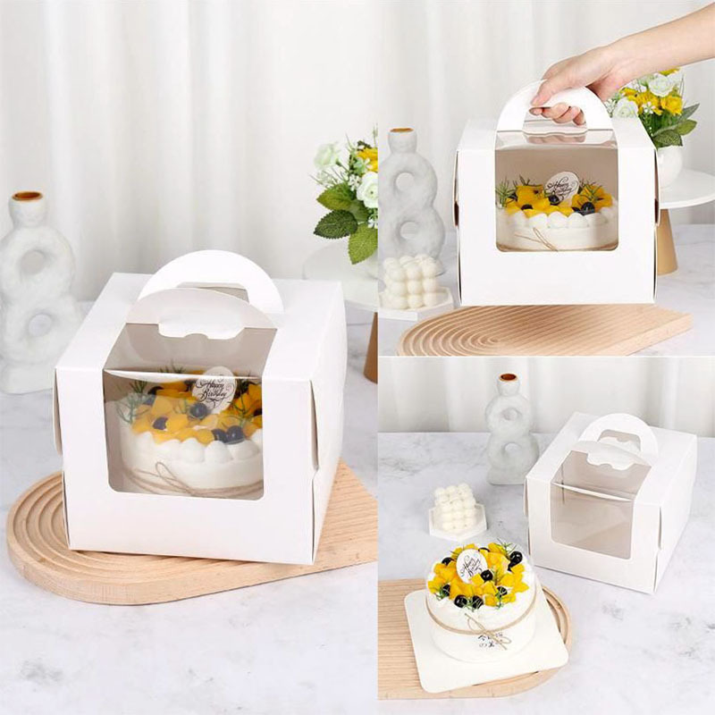 4/6/8 Inch Window Cake Box Kids Birthday Wedding Home Party Supply Kraft Paper White Cake Box With Handle