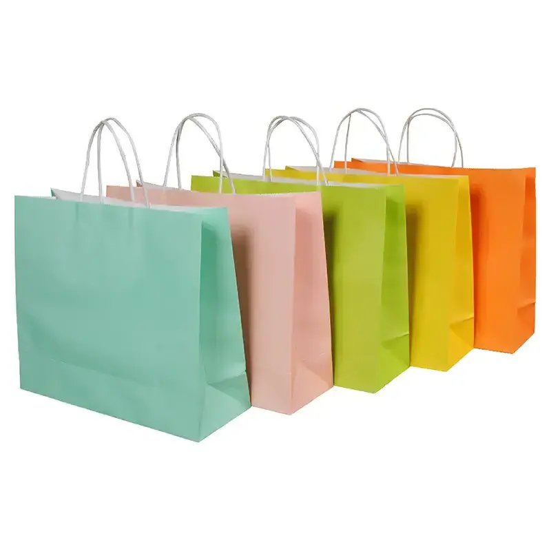 Candle packaging bags green color plain kraft paper gift bag twisted handles customize