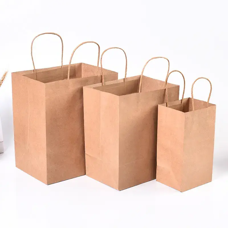 Candle packaging bags green color plain kraft paper gift bag twisted handles customize