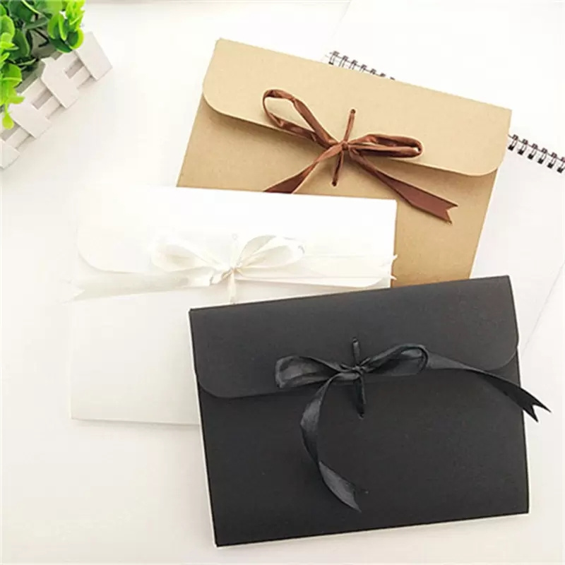 White Brown Bow Envelope Kraft Paper Pocket Bag Kerchief Handkerchief Silk Scarf Packing Boxes Envelope Box