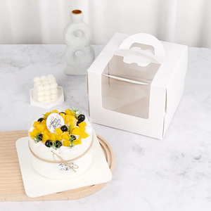 4/6/8 Inch Window Cake Box Kids Birthday Wedding Home Party Supply Kraft Paper White Cake Box With Handle