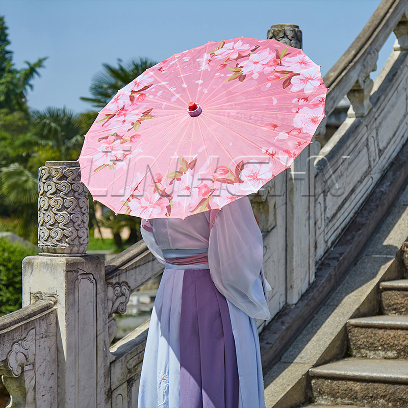 Paper parasols umbrella outdoor wedding favor gift flower straight bamboo frame oilpaper parasol Japanese silk wood umbrella