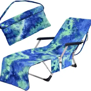 Pool Lounge Chaise Towel Sun Lounger Cover with Side Storage Pockets Tie Dye Superfine Fiber Beach Chair Cover