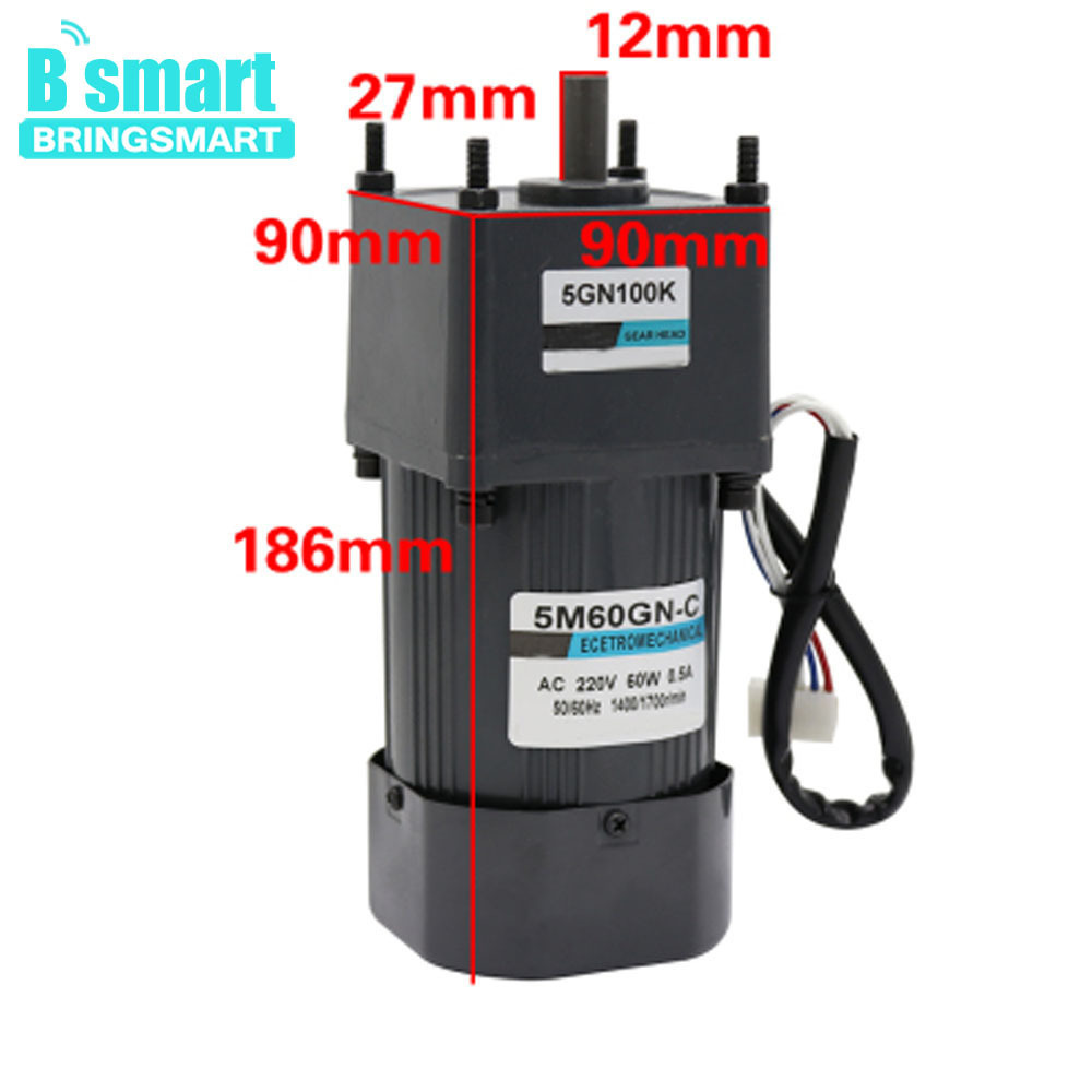 BRINGSMART 5M60GN-C 60W speed controller 220v synchronous motor with 90*90mm gearbox 7.5rpm 100kgf.cm 3 phase ac induction motor