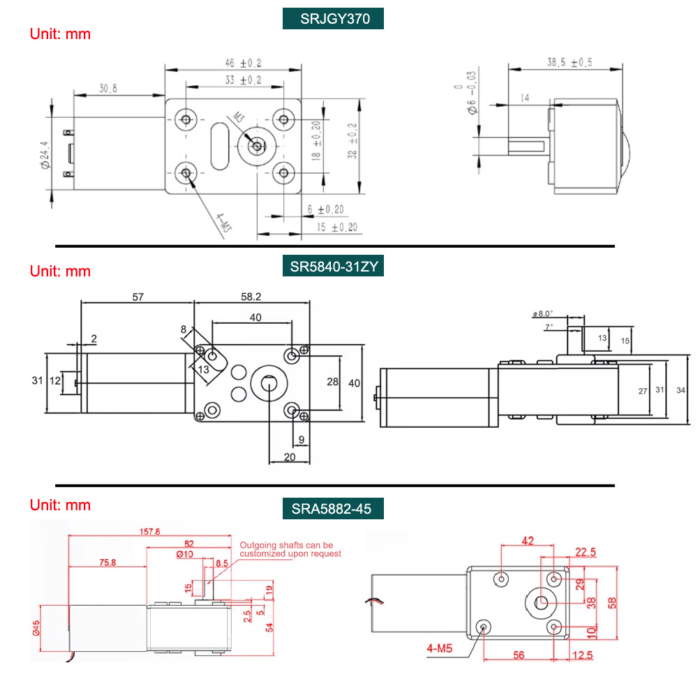 Custom 24 v 3-415rpm 30 rpm 3rpm 370 right angle rectangular turbo reduction gearbox 1-120kg.cm slow small gear dc motor 12v