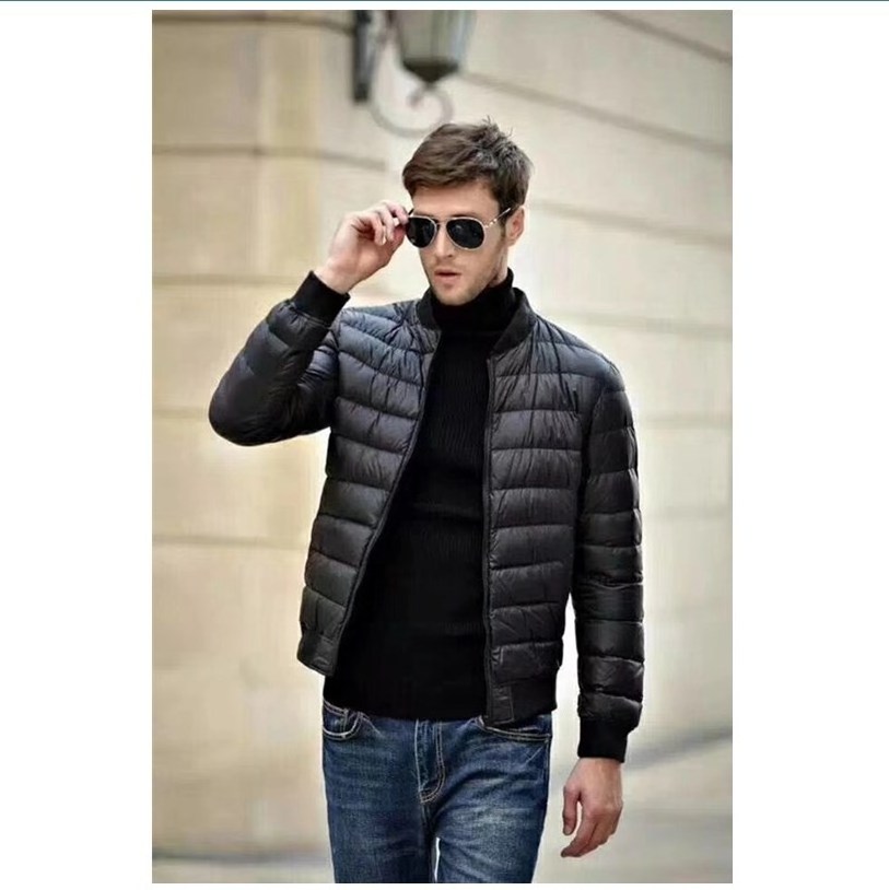 90% down 10% feather Windproof Quilted ultra Lightweight Down Black Men's Bomber Jacket men custom logo bomber jacket wholesale