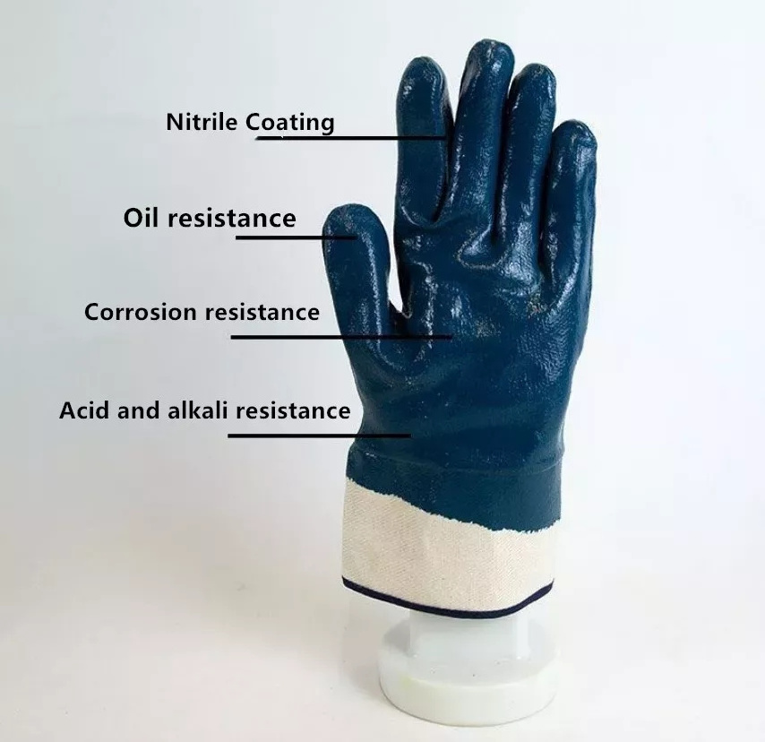 Industry oil resistance Construction Glove Long Cuff Fully Nitrile Coated chemical resistance Safety Gloves