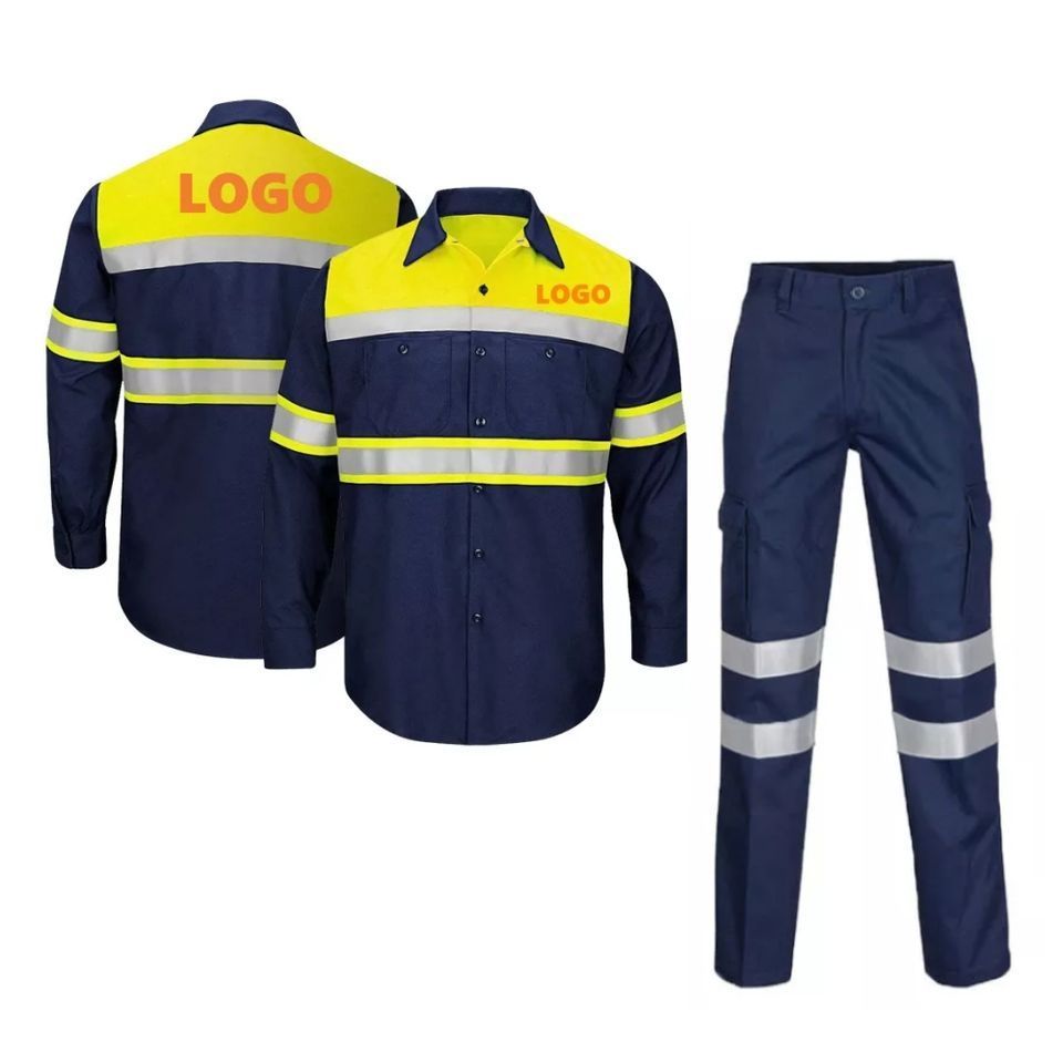 Men construction hi vis safety work wear reflective long sleeve work cotton safety shirt reflector with logo