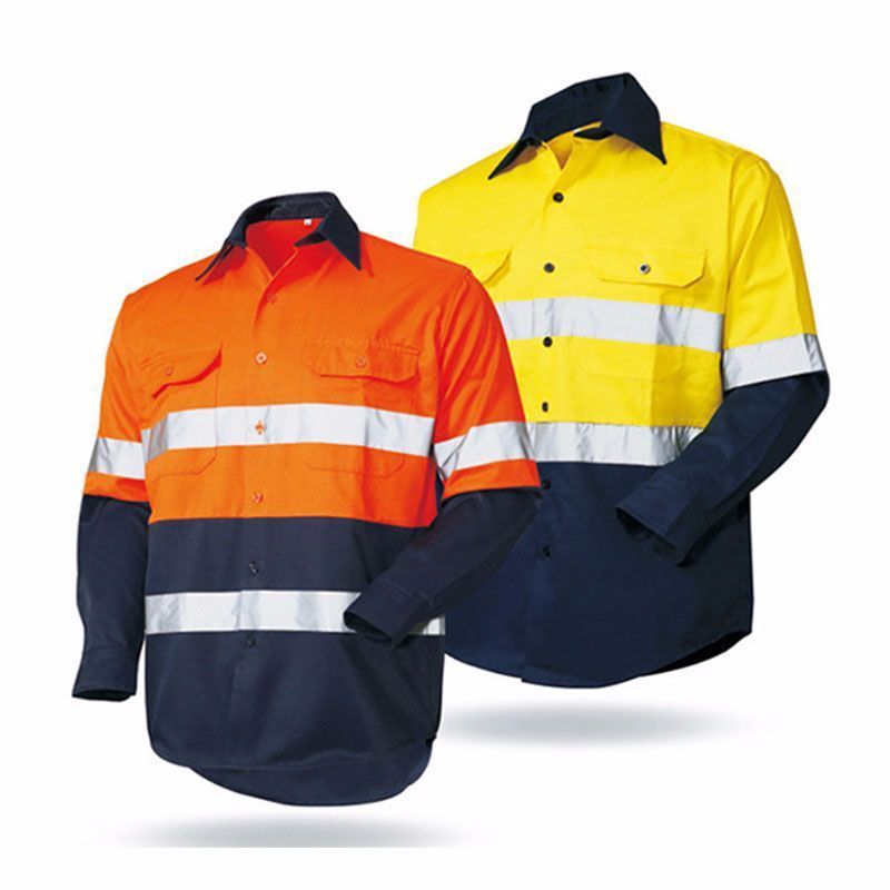 Men construction hi vis safety work wear reflective long sleeve work cotton safety shirt reflector with logo