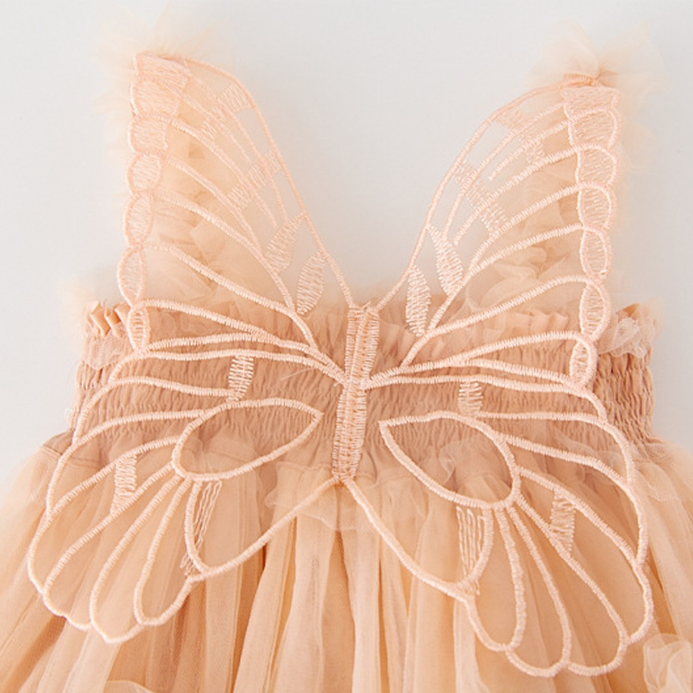 Dress For Kids Mesh Sling  Solid Chiffon Wings Tutu Dress Boutique Wholesale Sweet Butterfly Girl Kids Party Dress