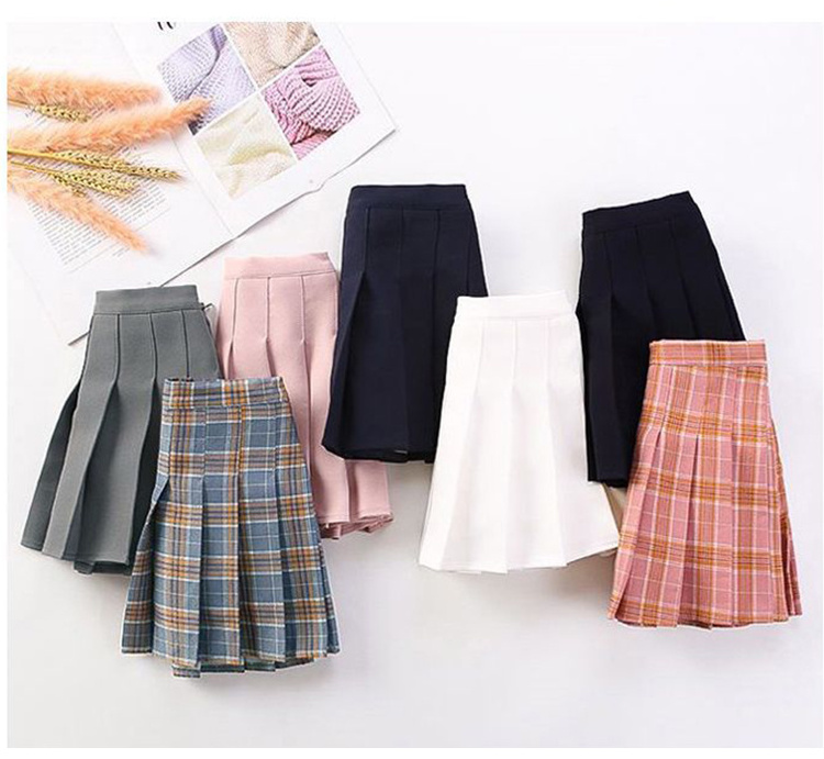 High Quality British Style Girls Student Skirt Design Navy Blue Half Skirt School Uniform Pleated Skirt