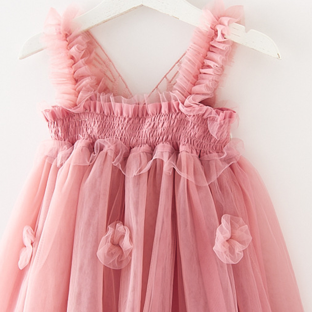 Dress For Kids Mesh Sling  Solid Chiffon Wings Tutu Dress Boutique Wholesale Sweet Butterfly Girl Kids Party Dress