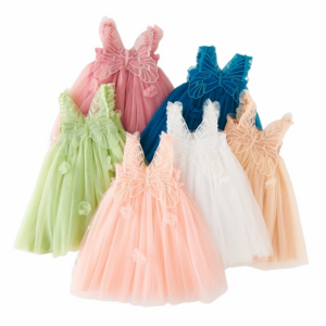 Dress For Kids Mesh Sling  Solid Chiffon Wings Tutu Dress Boutique Wholesale Sweet Butterfly Girl Kids Party Dress