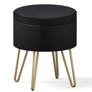 Modern vanity changing shoes chair velvet dinning chair low small round metal ottoman storage foot stool chair