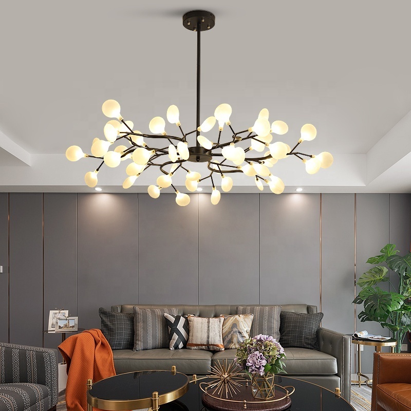 Nordic Modern Leaf LED Chandelier Sputnik Firefly Pendant Light Adjustable Indoor Hanging Ceiling Light For Livingroom