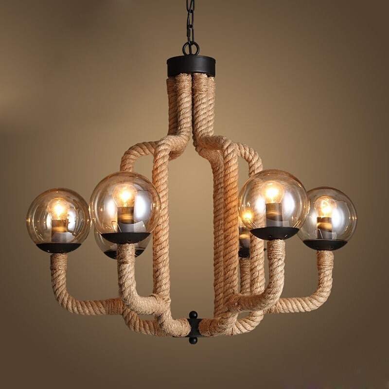 Aluminium Ceiling Light American Style Linear LED Industrial Retro Hemp Rope Metal Pendant Light